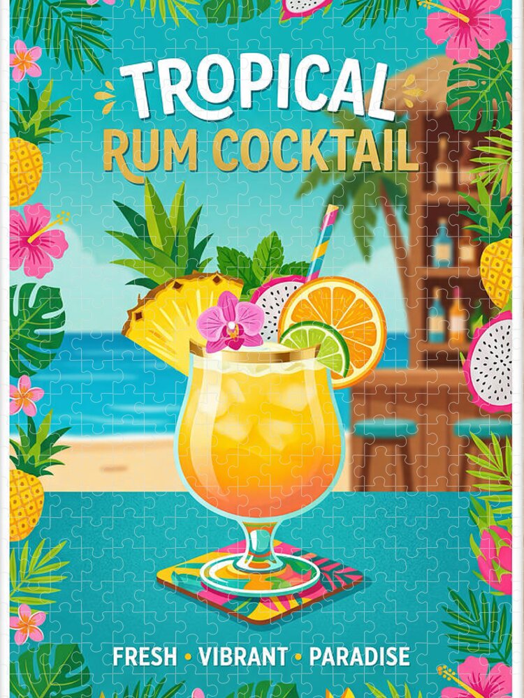 Tropical Rum Cocktail Jigsaw Puzzle: Vibrant Summer Vibes