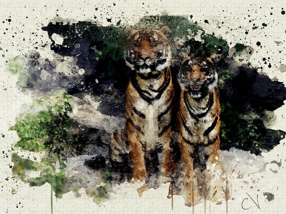 Two Tigers Watercolor Jigsaw Puzzle: A Striking Wildlife Scene