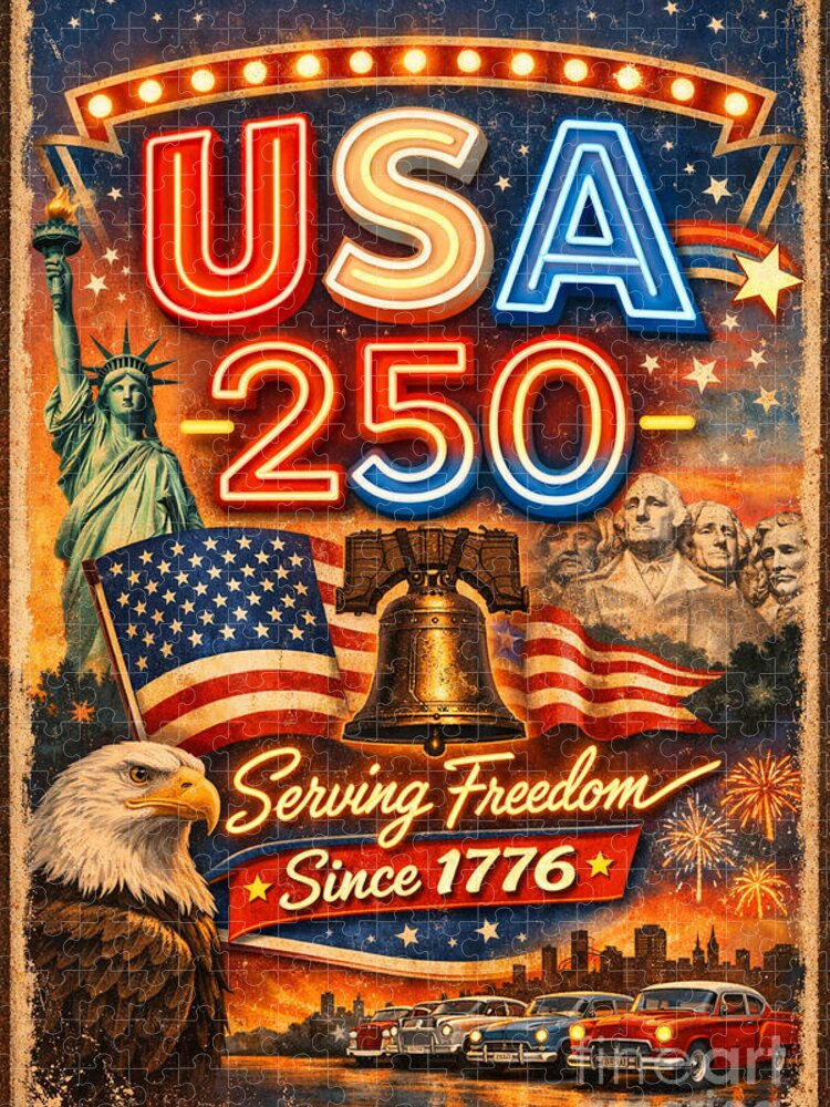 USA 250 Celebration Jigsaw Puzzle: Patriotic Americana Art