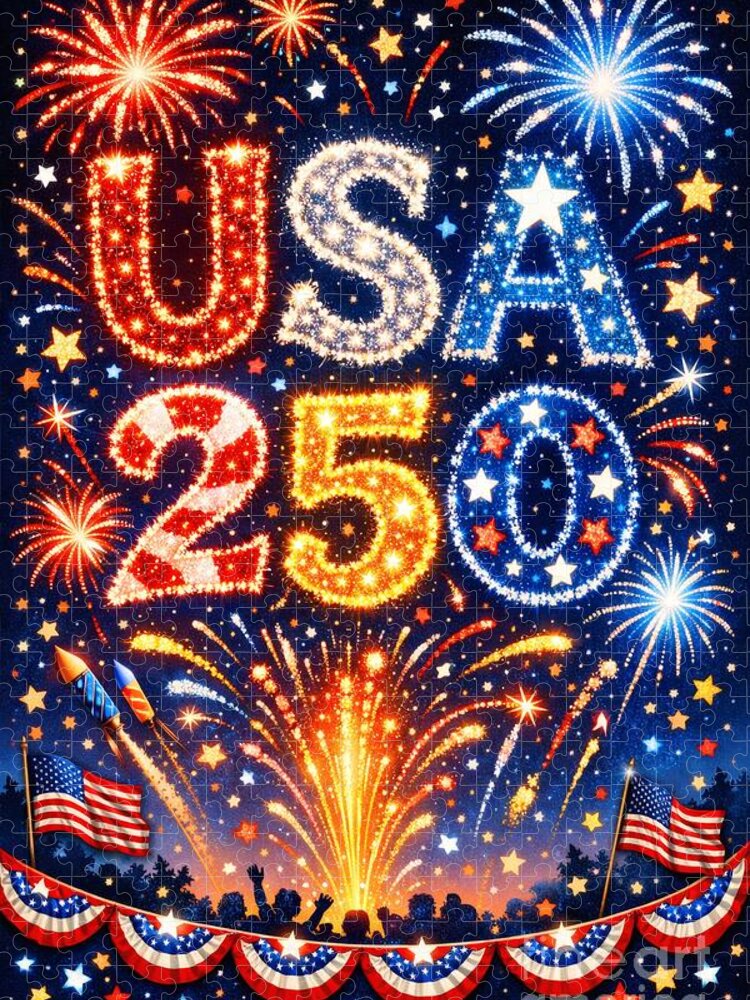USA 250 Fireworks Display Jigsaw Puzzle: Patriotic Celebration
