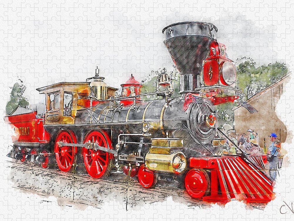 USA Leviathan Locomotive Urban Sketch Jigsaw Puzzle