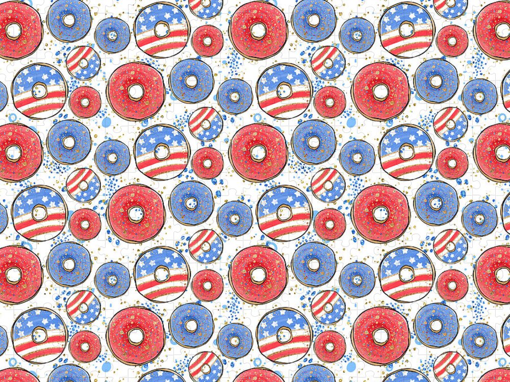 Patriotic Donut Pattern Jigsaw Puzzle for 4th of July Fun