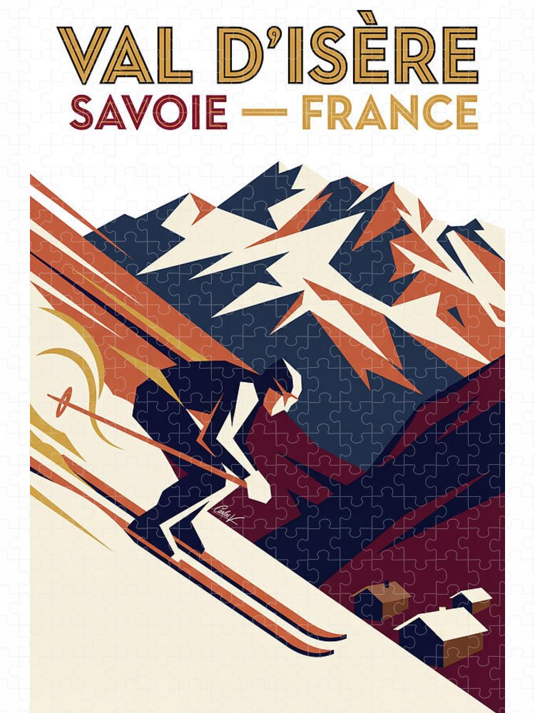 Val D'Isere Vintage Ski Poster Jigsaw Puzzle: 1940s Art Deco Elegance