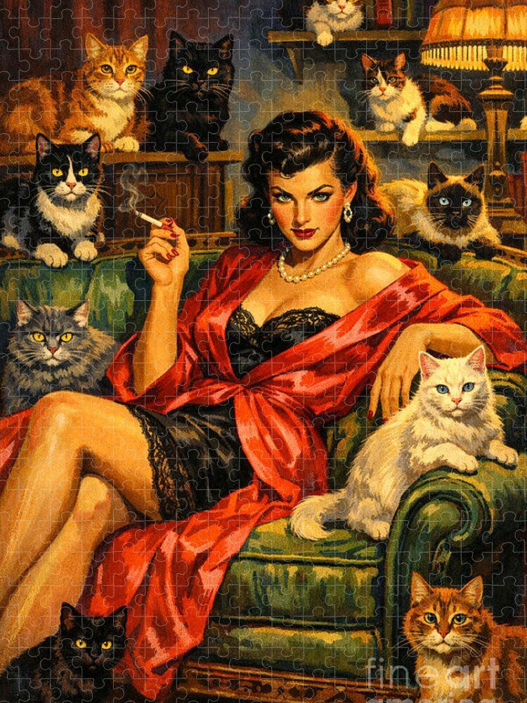 Velvet Chair, Sharp Claws: Vintage Cat Lover's Jigsaw Puzzle