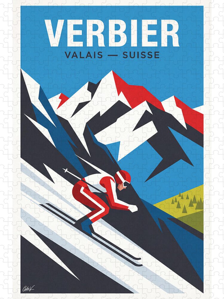 Verbier Switzerland Vintage Ski Poster 1960s Jigsaw Puzzle