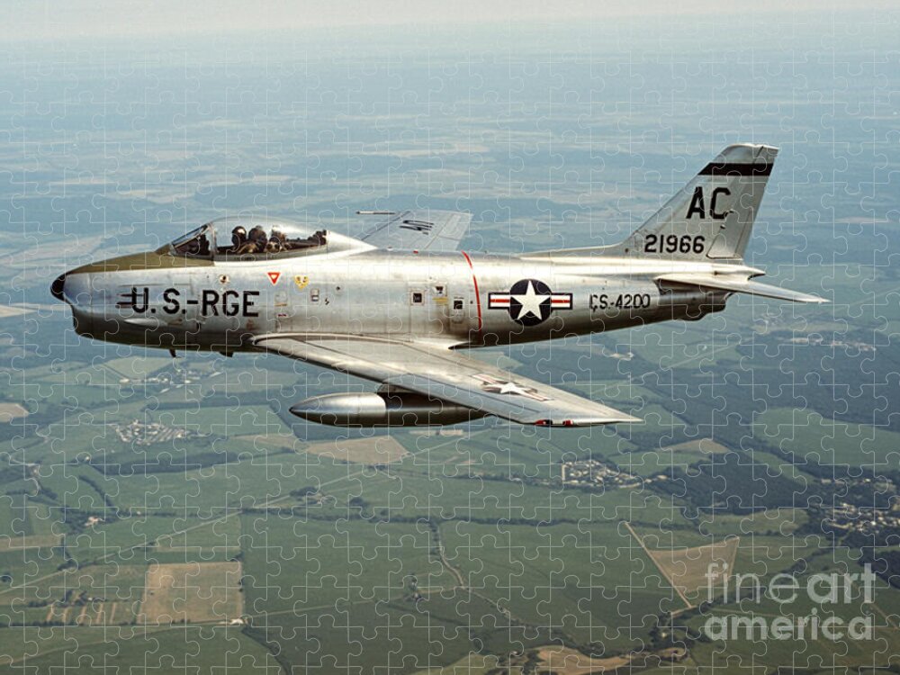 Vintage F-86 Fighter Jet Jigsaw Puzzle in Flight