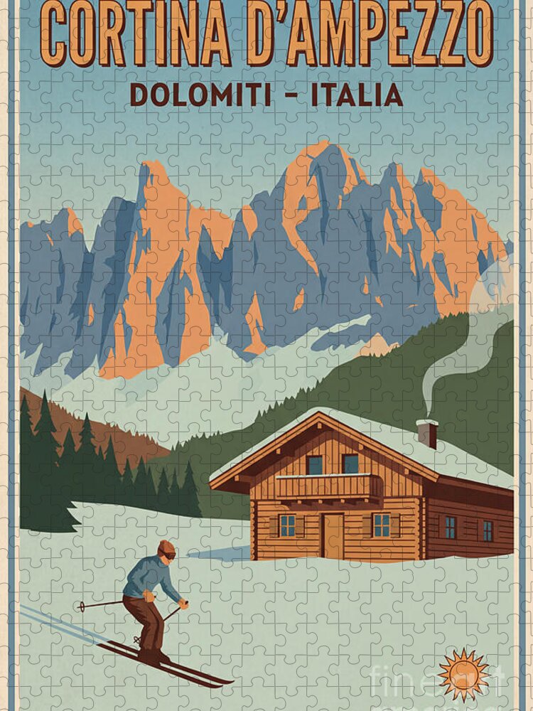 Vintage Ski Poster Jigsaw Puzzle: Cortina d'Ampezzo Alpine Panorama