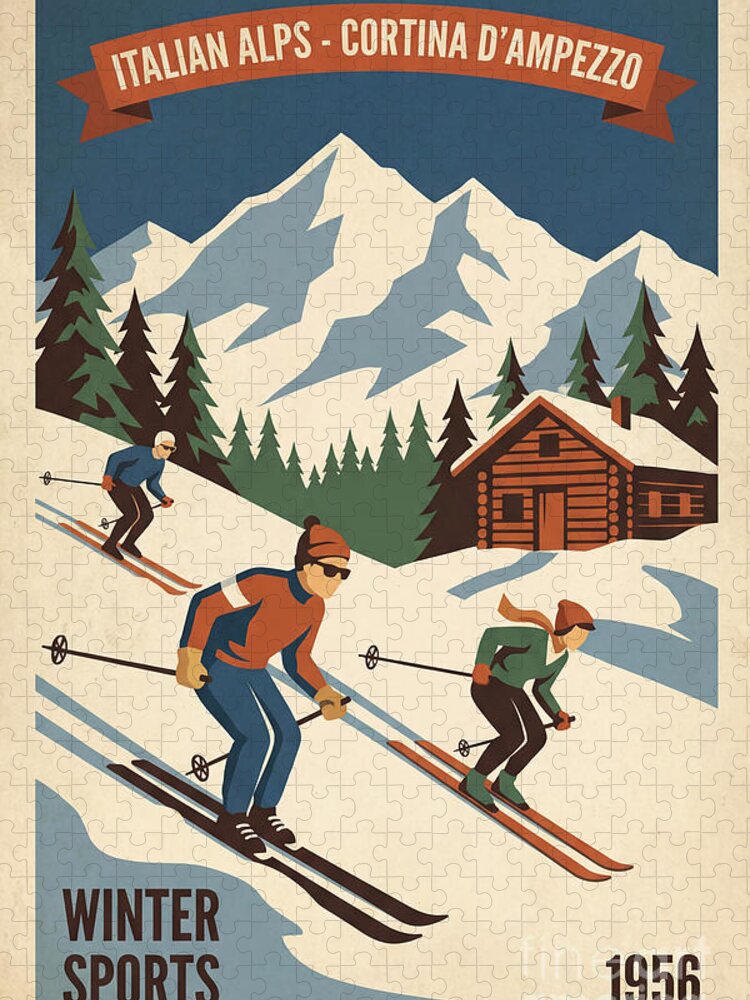 Vintage Ski Poster Jigsaw Puzzle: Italian Alps Downhill Race