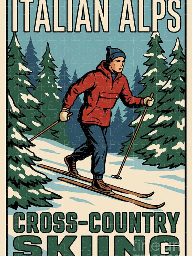 Italian Alps Cross-Country Skiing Vintage Jigsaw Puzzle