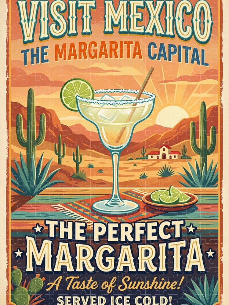 Visit Mexico Margarita Vintage Travel Poster Jigsaw Puzzle