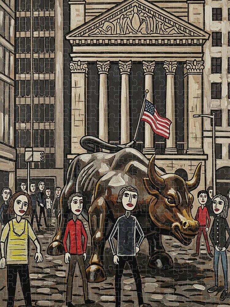 Wall Street Bull with Onlookers Jigsaw Puzzle: Urban Art