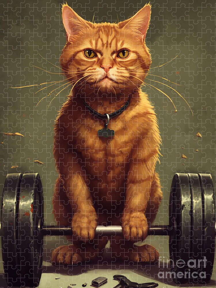Weightlifting Cat Jigsaw Puzzle: A Whimsical Challenge for Puzzlers