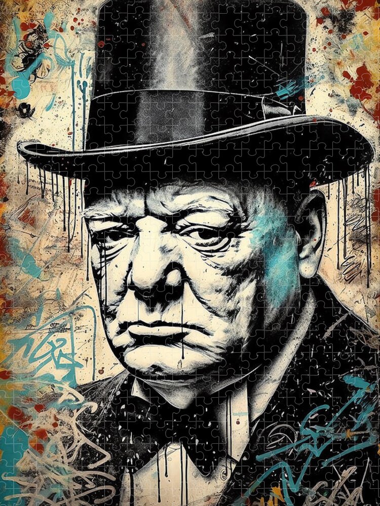 Winston Churchill Graffiti Jigsaw Puzzle: Bold Street Art Portrait
