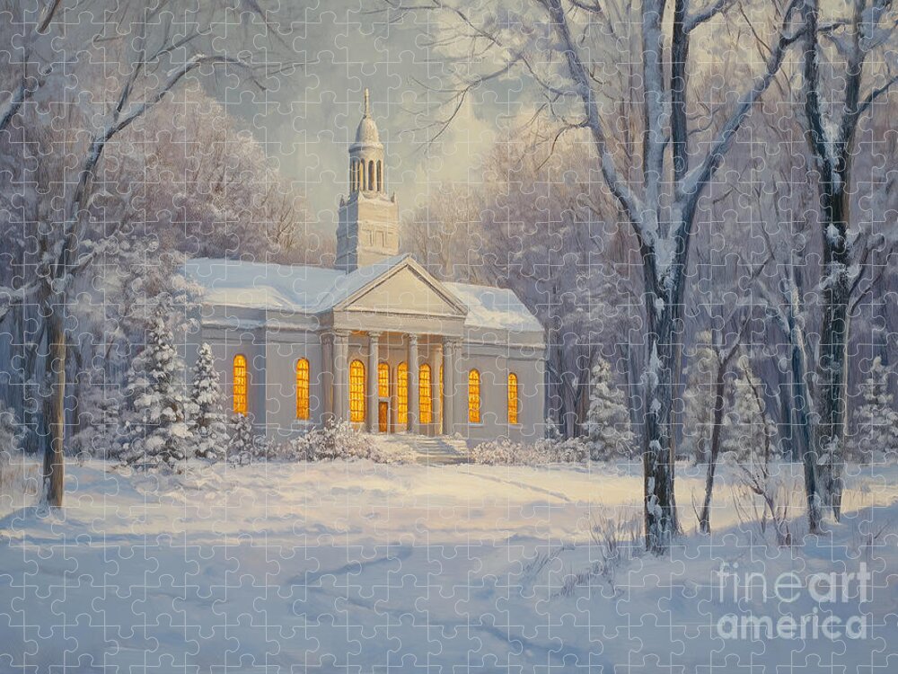 Winter Temple Jigsaw Puzzle: A Snowy Forest Sanctuary