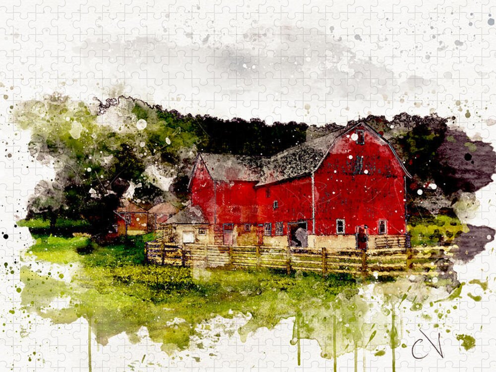 Wisconsin Farm Watercolor Jigsaw Puzzle: Rural Charm
