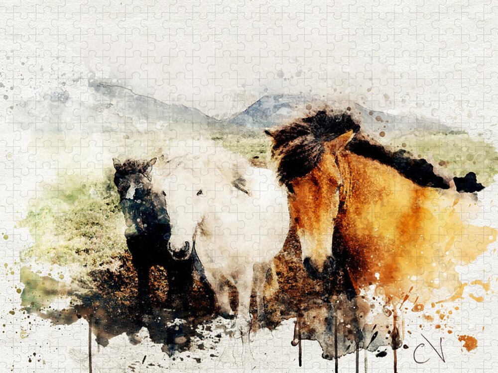 Wild Horses Watercolor Jigsaw Puzzle by Carlos V