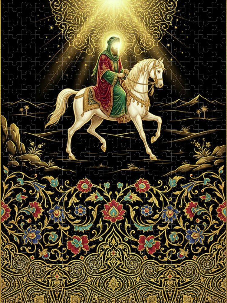 Ya Hussein Persian Safavid Miniature Jigsaw Puzzle: Gold Arabesque