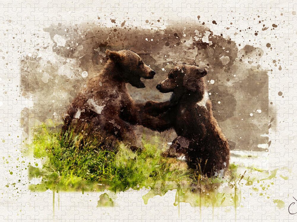 Young Brown Bears Watercolor Jigsaw Puzzle by Carlos V
