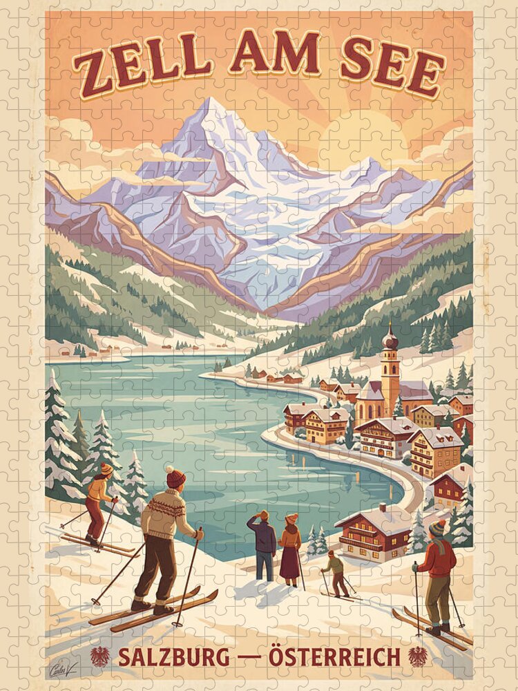 Zell am See Vintage Ski Poster Jigsaw Puzzle - 1950s Austrian Alps